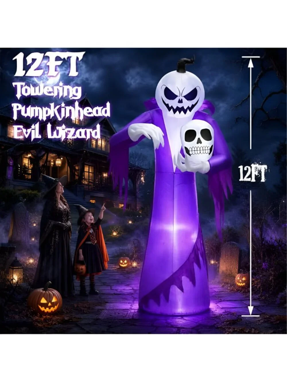 12FT Giant Halloween Inflatables Decorations Outdoor Pumpkin Ghost Wizard